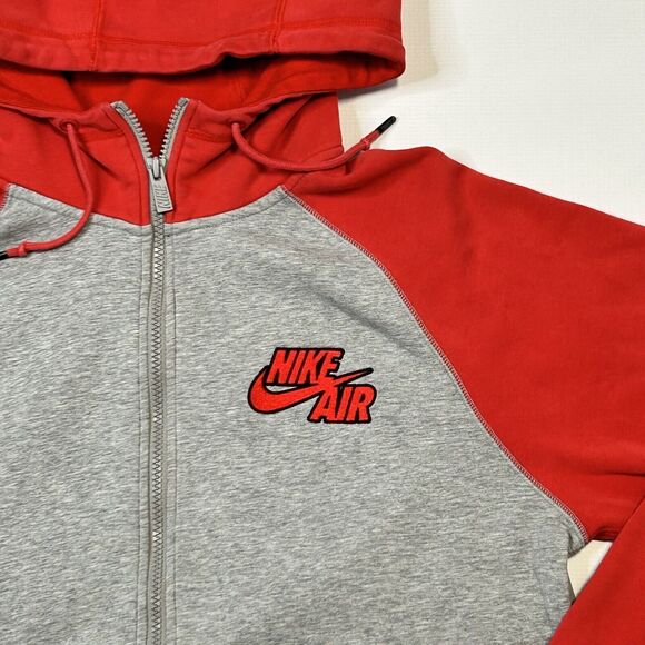 Nike Air Red And Grey Zip Up Hoodie Mens Size Medium Retro Embroidered Logo - Picture 3 of 11
